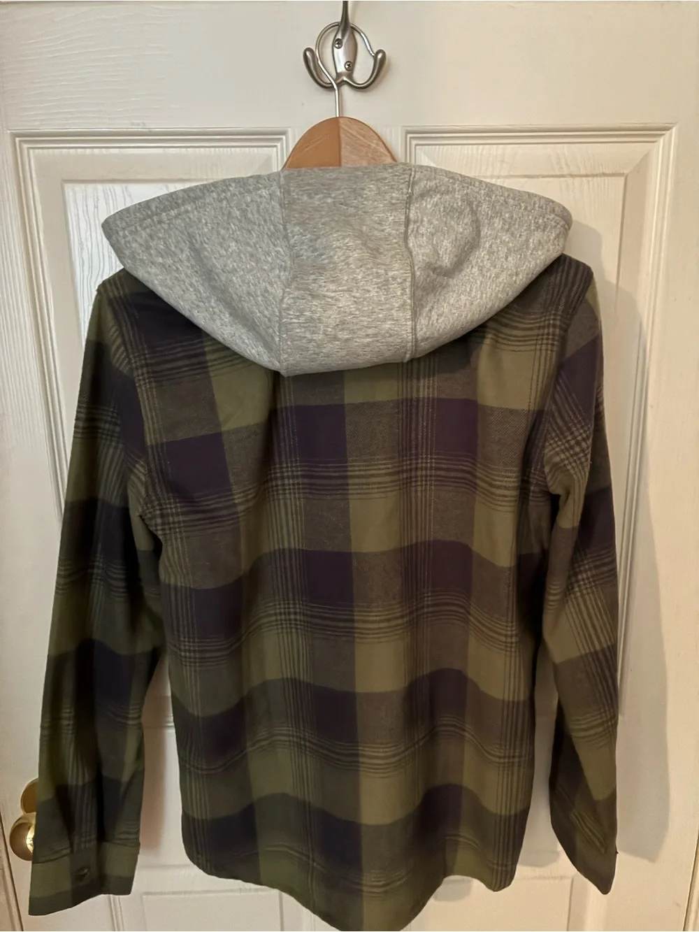 Levi's Green and Gray Plaid Hooded Button-Down Shirt